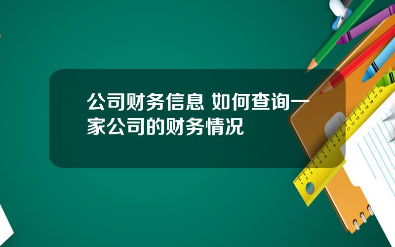 公司财务信息 如何查询一家公司的财务情况